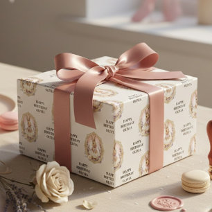 Papier Cadeau Lapin élégant d'anniversaire à l'aquarelle