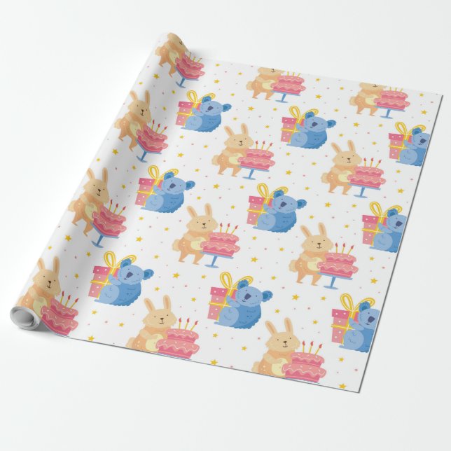 Papier Cadeau Lapin et ours koala à une fête d'anniversaire d'en (Déroulé)