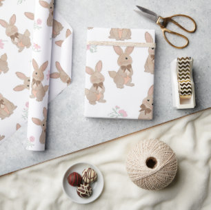 Papier Cadeau Lapin floral de fleurs sauvages Nœud Coquette