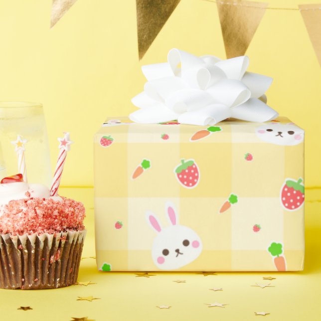 Papier Cadeau Lapin Lapin Carottes Jaunes Plaid | Fêtes de Pâque (Fête d'anniversaire)