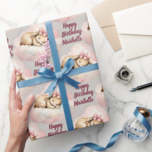 Papier Cadeau Lapin Lapin Filles Personnalisées Anniversaire
