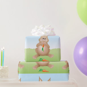 Papier Cadeau Lapin Mangeant Un Papier À Carottes