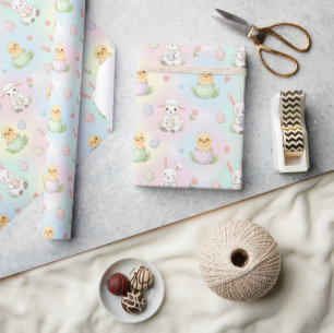 Papier Cadeau Lapin mignon poussin et agneau modèle de Pâques po