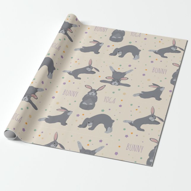 Papier Cadeau Lapin Yoga Pose Exercice Animal Wrapping Papier (Déroulé)