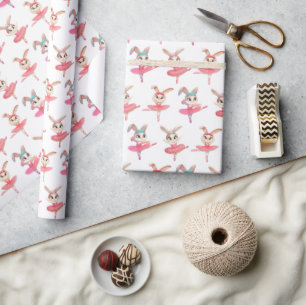 Papier Cadeau Lapines ballerines en tutus roses