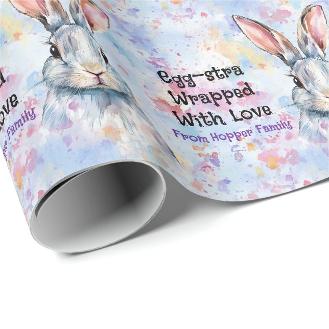 Papier Cadeau Lapins de Pâques à l'aquarelle (Coin rond)