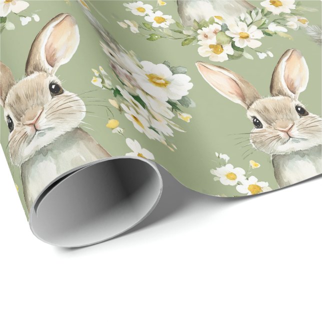 Papier Cadeau Lapins de Pâques à l'aquarelle (Coin rond)