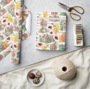 Papier Cadeau Lapins de Pâques et Poussins