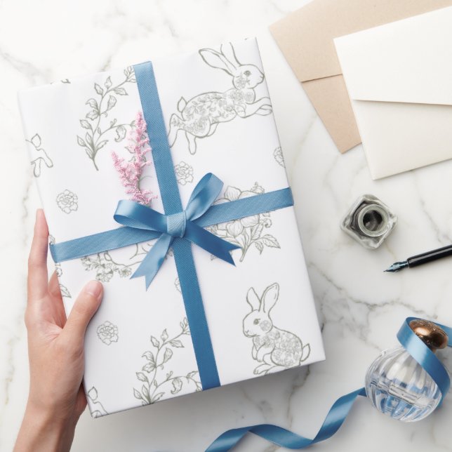 Papier Cadeau Lapins de toile vert sauge (Cadeaux)