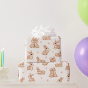Papier Cadeau Lapins et fleurs aquarelles mignons motif