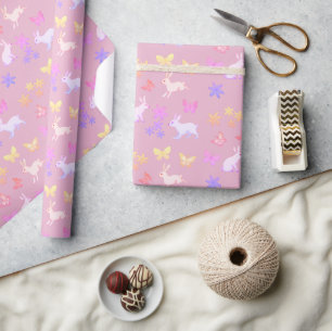 Papier Cadeau lapins et papillons jaunes