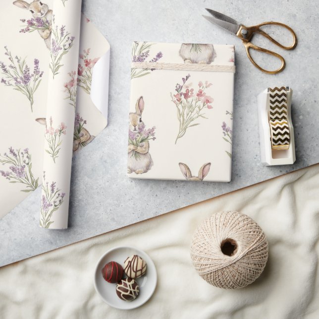 Papier Cadeau Lapins Fleurs Anniversaire (Artisanat)