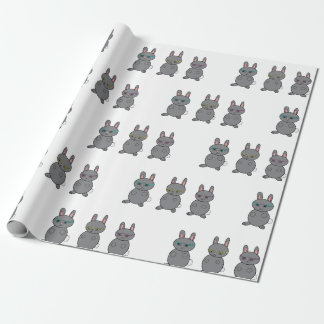 Papier Cadeau Lapins Gris Portant des lunettes Bleu Jaune Violet