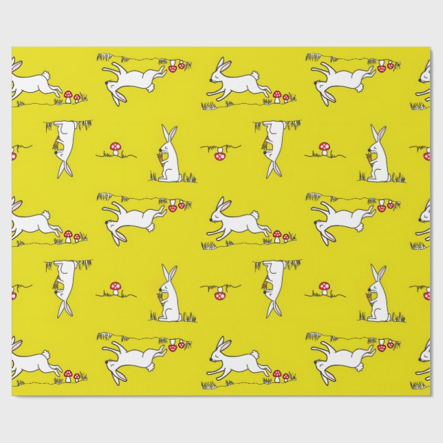 Papier Cadeau Lapins sur fond jaune (Plat)