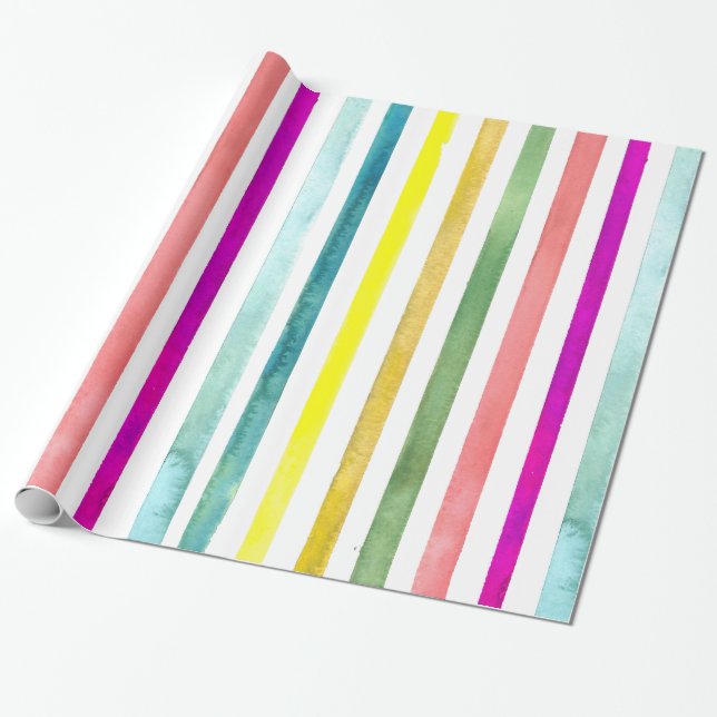 Papier Cadeau L'aquarelle peinte à la main barre l'enveloppe de (Déroulé)