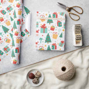Papier Cadeau L'arbre de Noël présente un cadeau de Noël Motif c