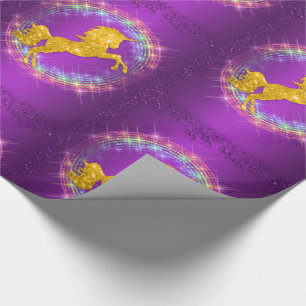 Papier Cadeau L'arc-en-ciel d'or de licorne miroite pourpre