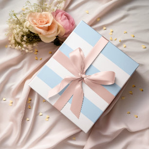 Papier Cadeau Larges Rayures Horizontales Bleu Clair et Blanc