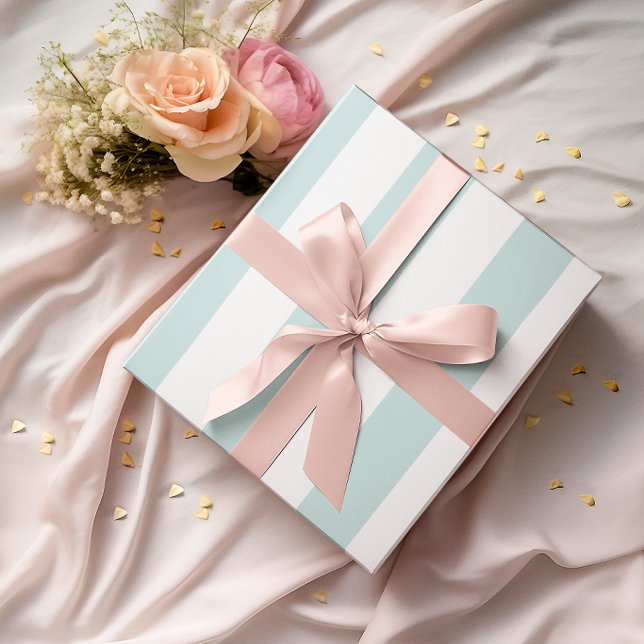 Papier Cadeau Larges rayures sarcelle clair et blanc (Large Light Teal and White Stripes Wrapping Paper)