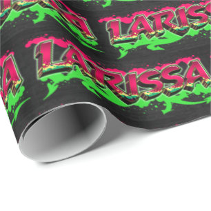 Papier Cadeau Larissa prénom nom graffiti rouge vert