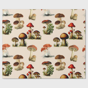 Papier Cadeau L'art des champignons et des champignons vintages