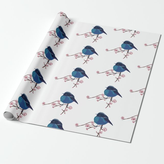 Papier Cadeau L'art des oiseaux bleus (Déroulé)