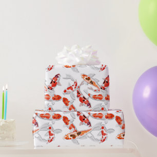 Papier Cadeau L'art du poisson Koi blanc orange