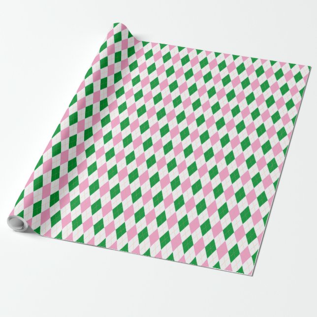 Papier Cadeau Last Swing Golf Bachelorette Pink Green Argyle (Déroulé)