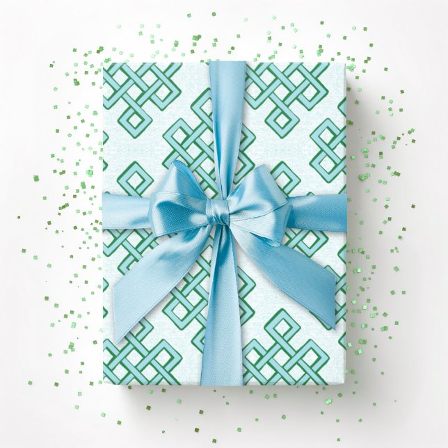 Papier Cadeau Lattice Endless Knot Textured in Green and Aqua (Créateur téléchargé)