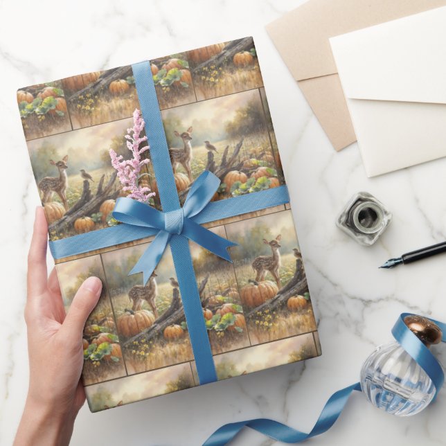 Papier Cadeau L'automne est tombé dans un patch Citrouille (Cadeaux)