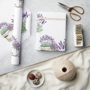 Papier Cadeau Lavande Blanc Rustique Vintage
