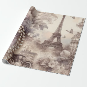 Papier Cadeau Lavande française romantique, Eifel et perles déco