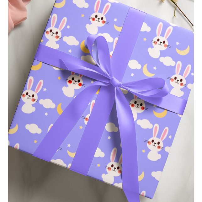 Papier Cadeau Lavande mignonne lapin de Pâques L'année du lapin (Créateur téléchargé)