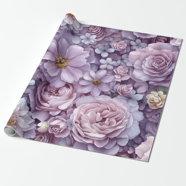 Papier Cadeau Lavande romantique et aquarelle florale (Déroulé)