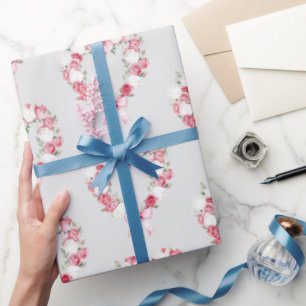 Papier Cadeau Lavande Rose Fleurie Coeur Mariage