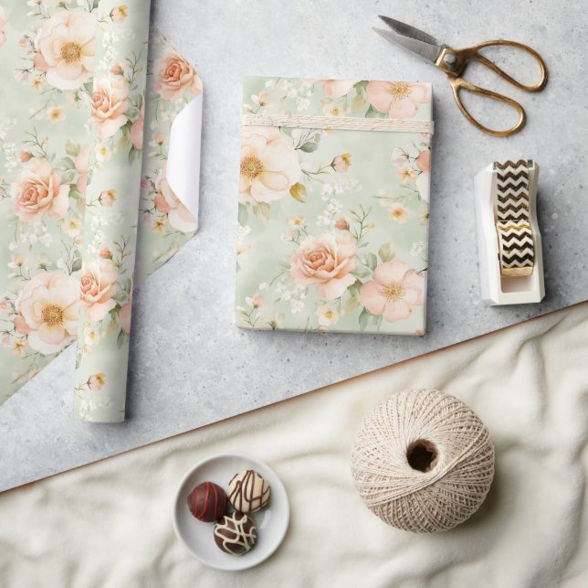 Papier Cadeau Lavande Roses Fleurs de Mariage Floral Rose (Artisanat)