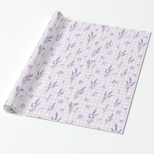 Papier Cadeau Lavande Violet Gingham Aquarelle Floral Cadeau Emb