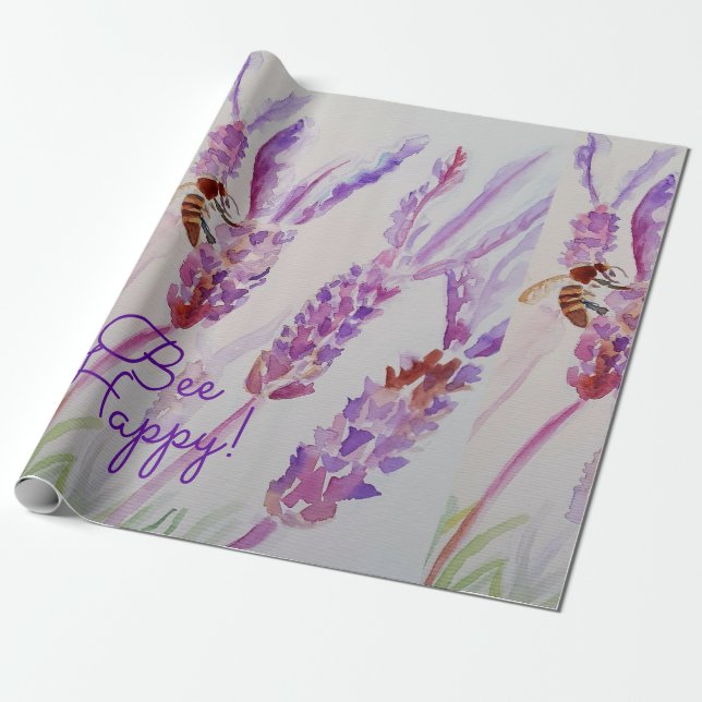 Papier Cadeau Lavender Bee Happy Herb Watercolor Flower (Déroulé)