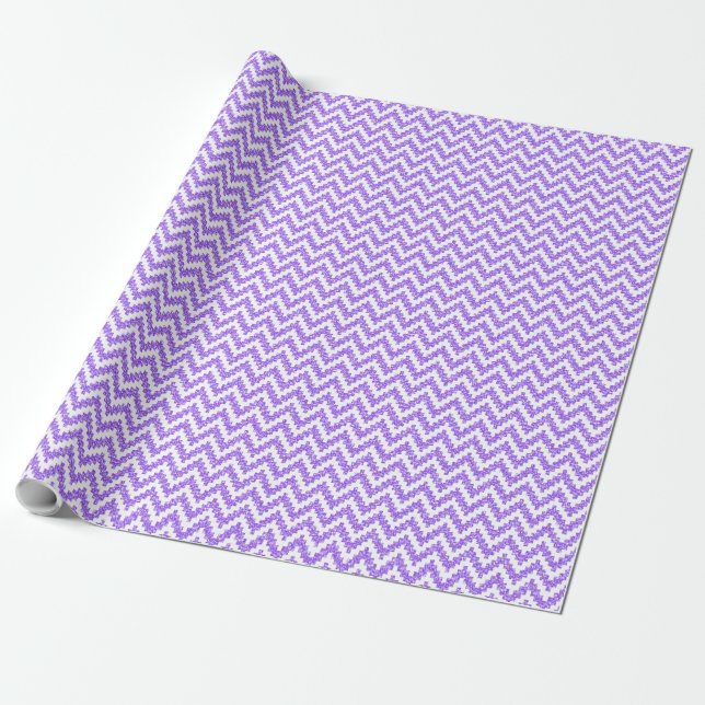 Papier Cadeau Lavender Faux Glitter & White Ikat Chevron (Déroulé)