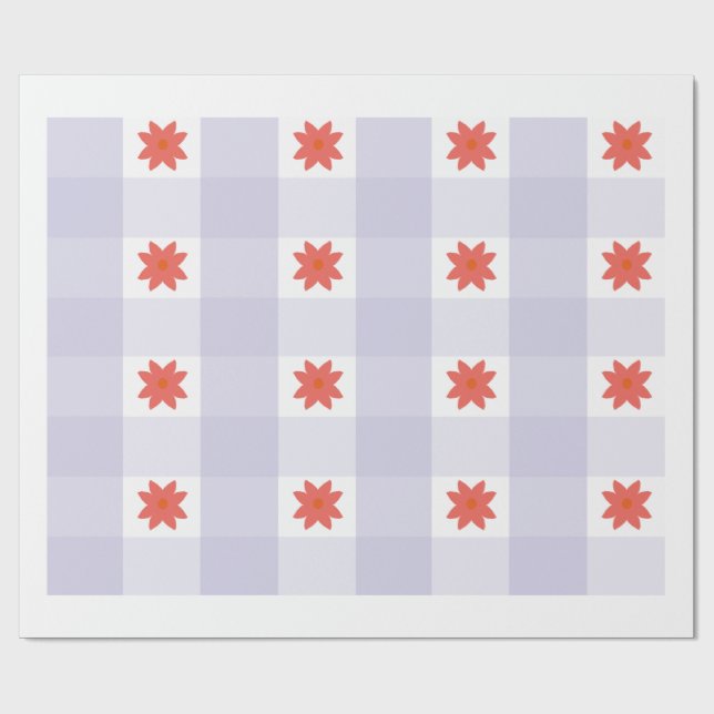 Papier Cadeau Lavender Gingham Floral Pattern Wrapping Paper  (Plat)