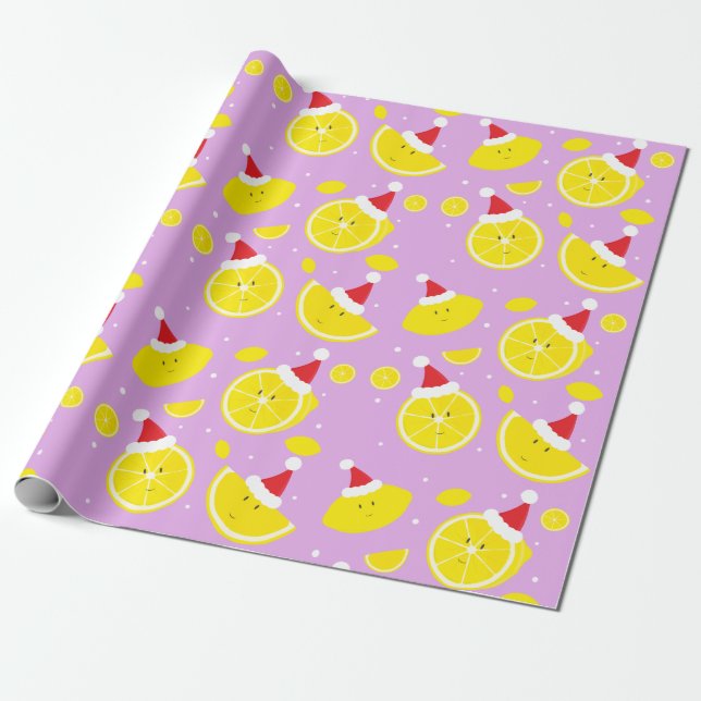 Papier Cadeau Lavender Happy Lemons Santa Hats Motif (Déroulé)