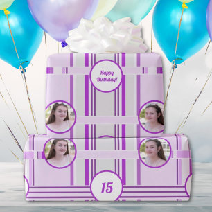 Papier Cadeau Lavender moderne en bandes roses Photo personnalis