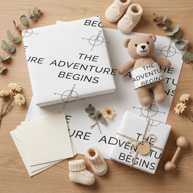 Papier Cadeau L'aventure commence Annonce de nouveau bébé mignon (Créateur téléchargé)