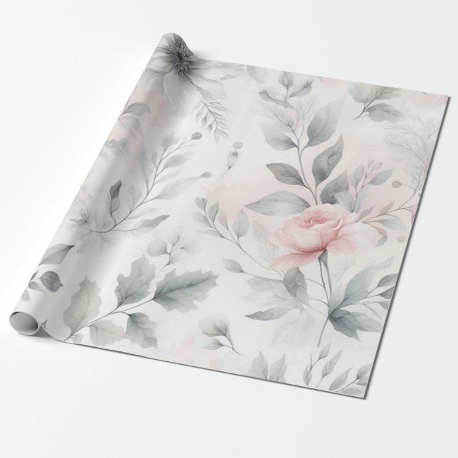 Papier Cadeau Laver floral rose doux (Déroulé)