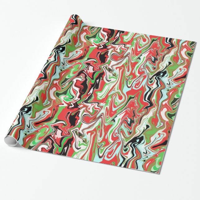 Papier Cadeau Le blanc vert rouge marbré d'enveloppe de cadeau (Déroulé)