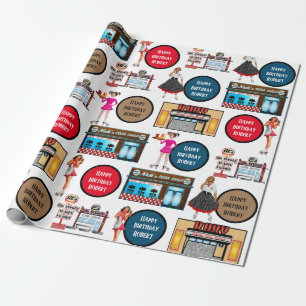 Papier Cadeau Le Car Hop des années 1950 personnalisé