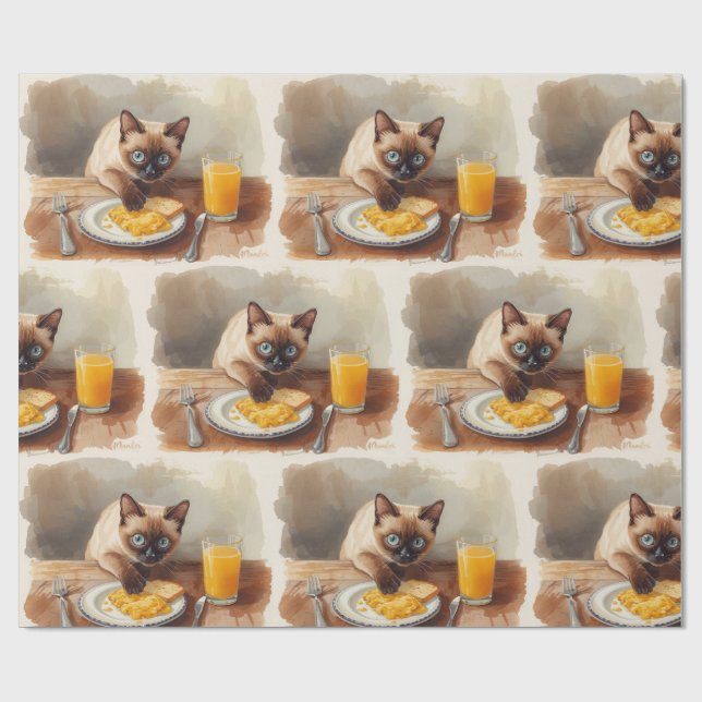 Papier Cadeau Le chat mange son petit-déjeuner  (Plat)