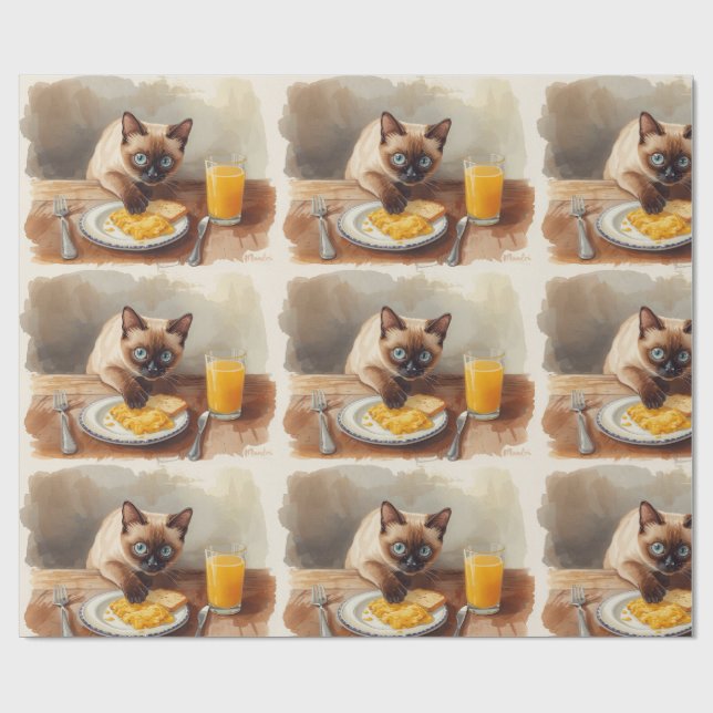 Papier Cadeau Le chat mange son petit-déjeuner  (Plat)