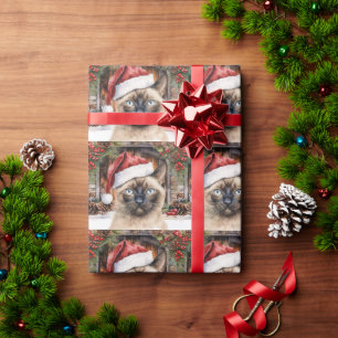 Papier Cadeau Le chat porte le chapeau de Noël pour la fête à th