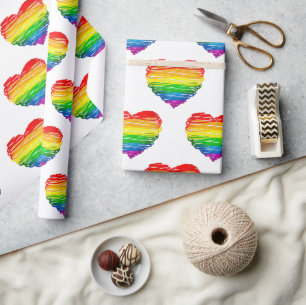 Papier Cadeau Le cœur arc-en-ciel de SlipperyJoe griffonné tourb